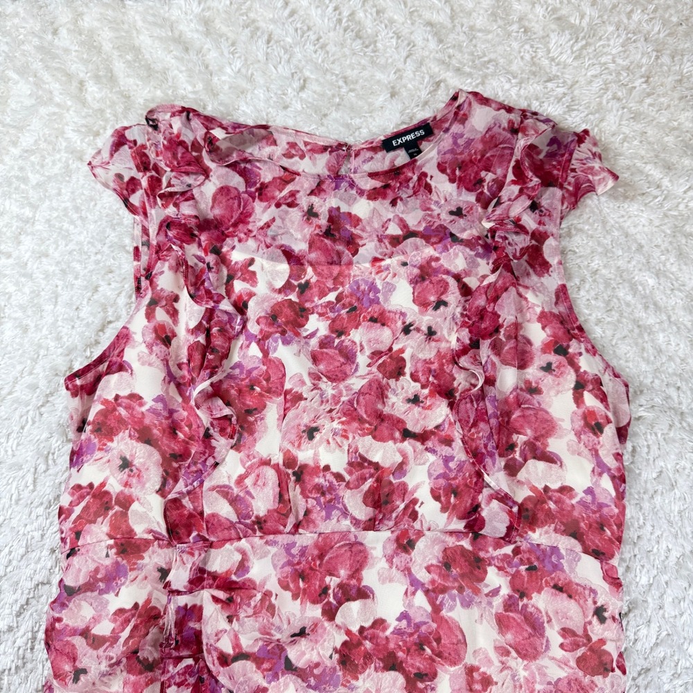 Express Dress Women's XL Pink Floral Ruched Bodycon Party Cocktail Date Night - Picture 8 of 11